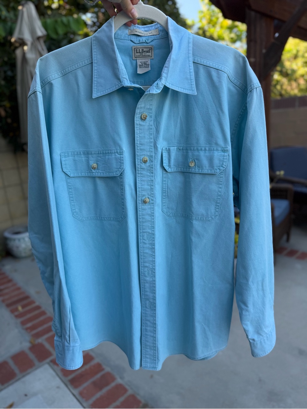 L.L.Bean Vintage 100% Cotton Blue Utility Safari Shirt Long Sleeve